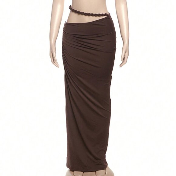 Coffee Women's Sexy Backless Camisole crop top and Hip Hugging maxi Skirt Set - Picture 4 of 5